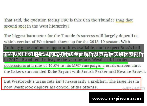雷霆队创下61胜纪录的成功秘诀全面解析及其背后关键因素剖析
